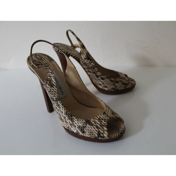 Jimmy Choo Phython Embossed Slingback Peep Toe Heels Size 39 Neutral - Picture 6 of 11